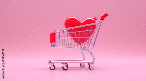 shopping cart with heart shaped pink background