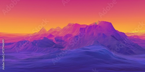 Surreal mountain landscape in digital brushstrokes of purple, pink, and orange.