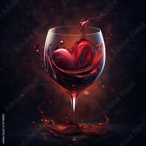 Red wine glass with heart