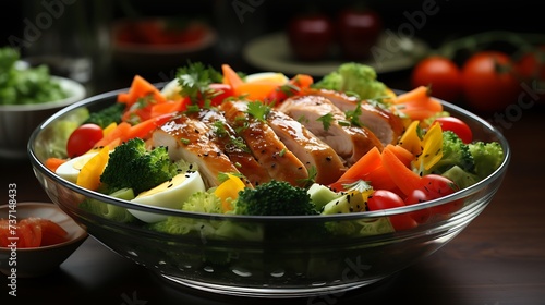 dietary salad with piece of chickens and mix vegetables