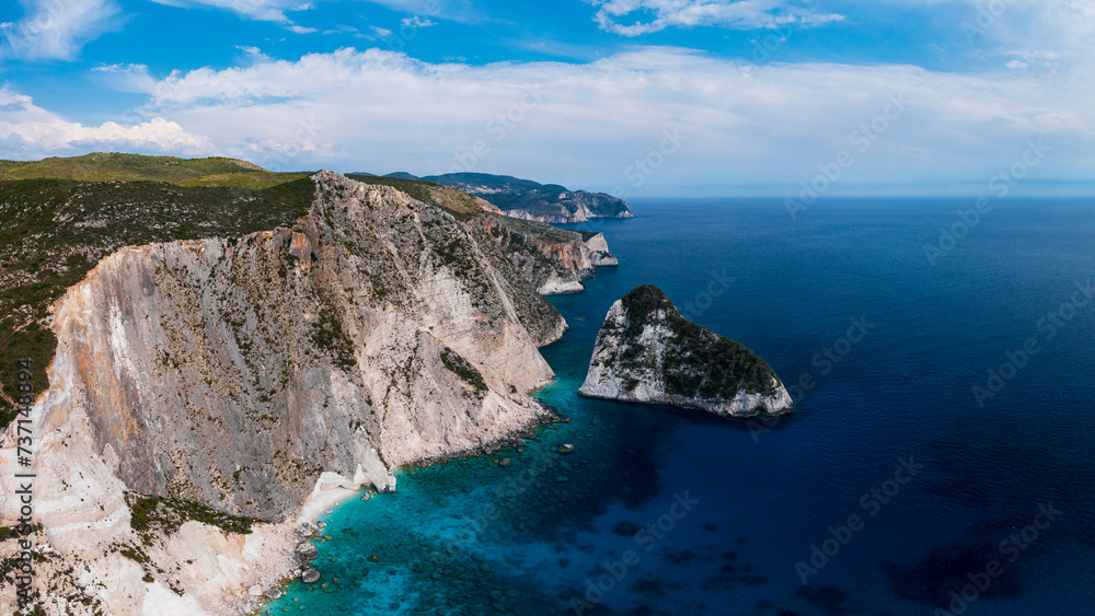 Obraz premium White cliffs of Zakynthos island in Greece.