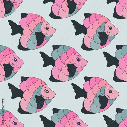 Creative coral reef fish seamless textile print vector. Ocean animals diving....