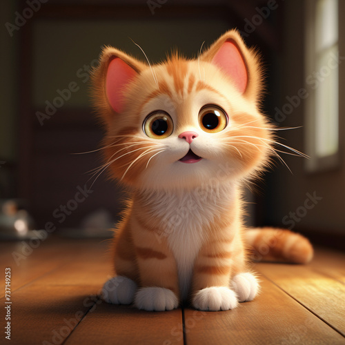 Cute cat, brown hair, 3D animation