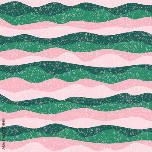 Curve multicolor wave stripes flow vector seamless pattern.