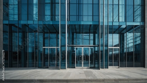 Blue toned glass entrance to modern office building from Generative AI