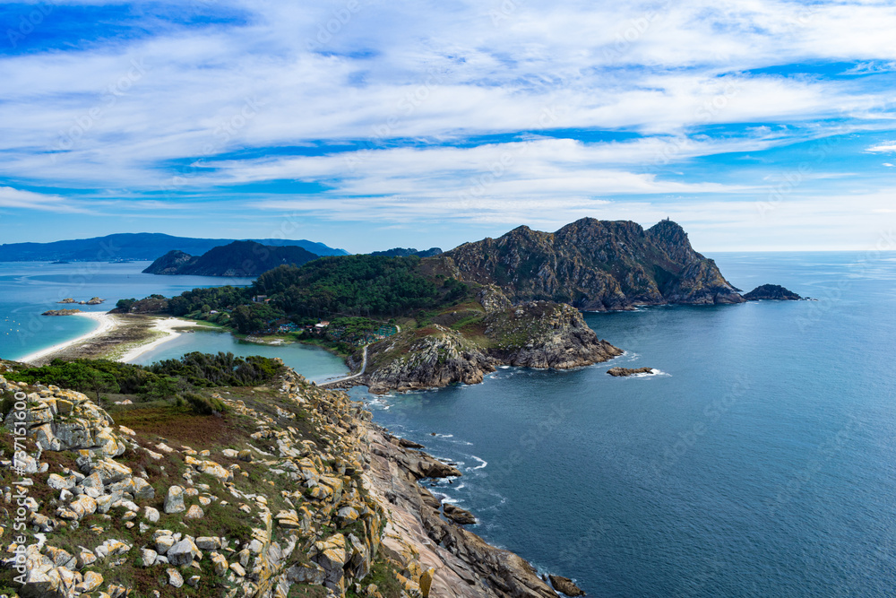 Majestic Panoramic View Of The Cies Islands In Vigo. Galicia - Spain