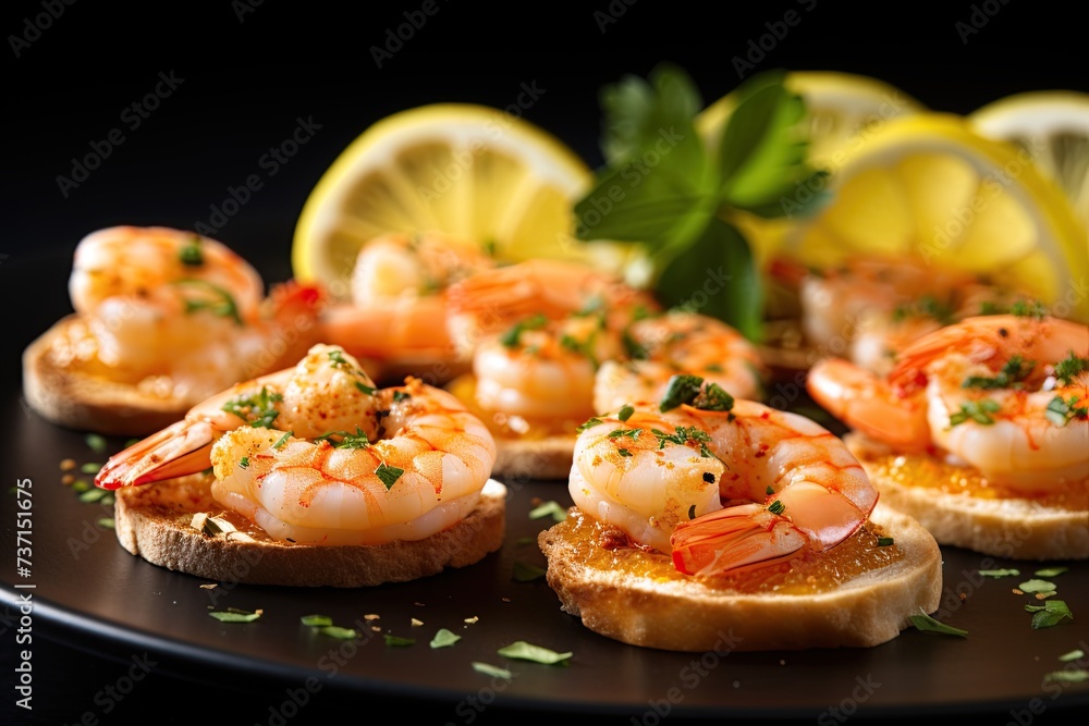 Appetizer plate of delicious shrimps. Generative Ai
