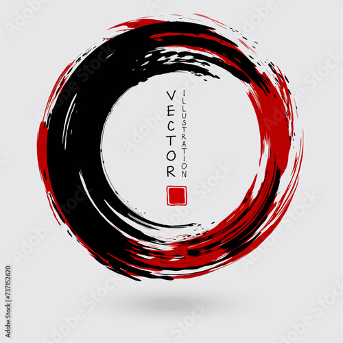 Black and red ink round stroke on white background.