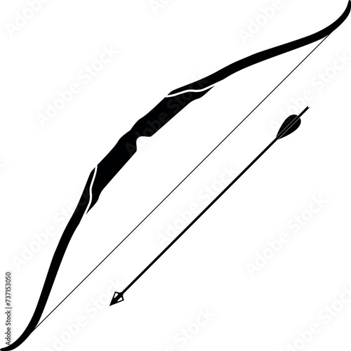 Traditional Hunting Wooden Bow with Arrow Isolated Icon in Flat Style. Vector Illustration.