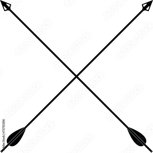 Crossed Traditional Hunting Wooden Arrows with Metal Arrowhead Isolated Icon in Flat Style. Vector Illustration.
