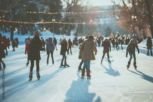 a group of people skating