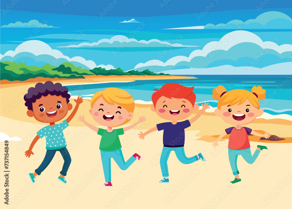 Summer vacation. Group of happy boys and girls summer vacation Summer vacation. Group of happy boys and girls summer vacation