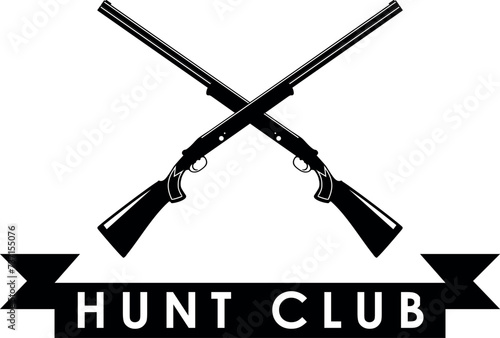 Crossed Hunting Rifles and Banner of Hunting Club Isolated in Flat Style. Vector Illustration.