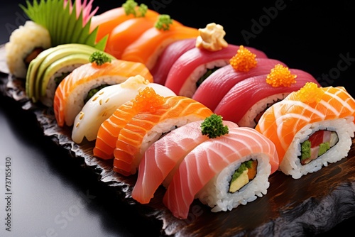 Rainbow Sushi Roll with salmon ,Sushi roll japanese food