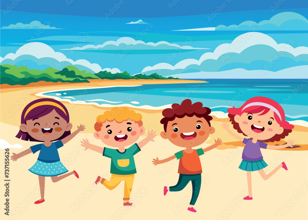 Summer vacation. Group of happy boys and girls summer vacation Summer vacation. Group of happy boys and girls summer vacation