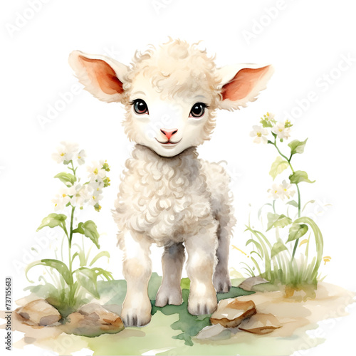 A Baby Lamb Watercolor Clipart, Nursery Lamb Illustration 