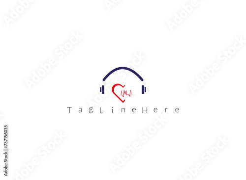 Head Set Icon with  heart  Logo Template Vector Illustration