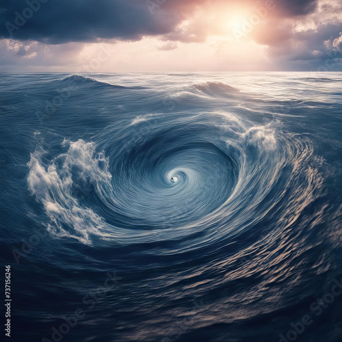 Whirlpool waves in the sea.