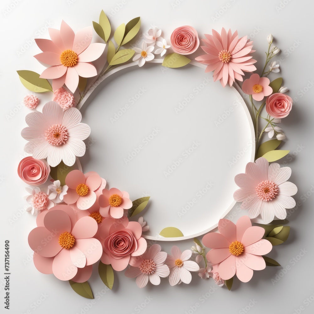 A delicate assortment of paper cutout flowers in white and shades of pink forming