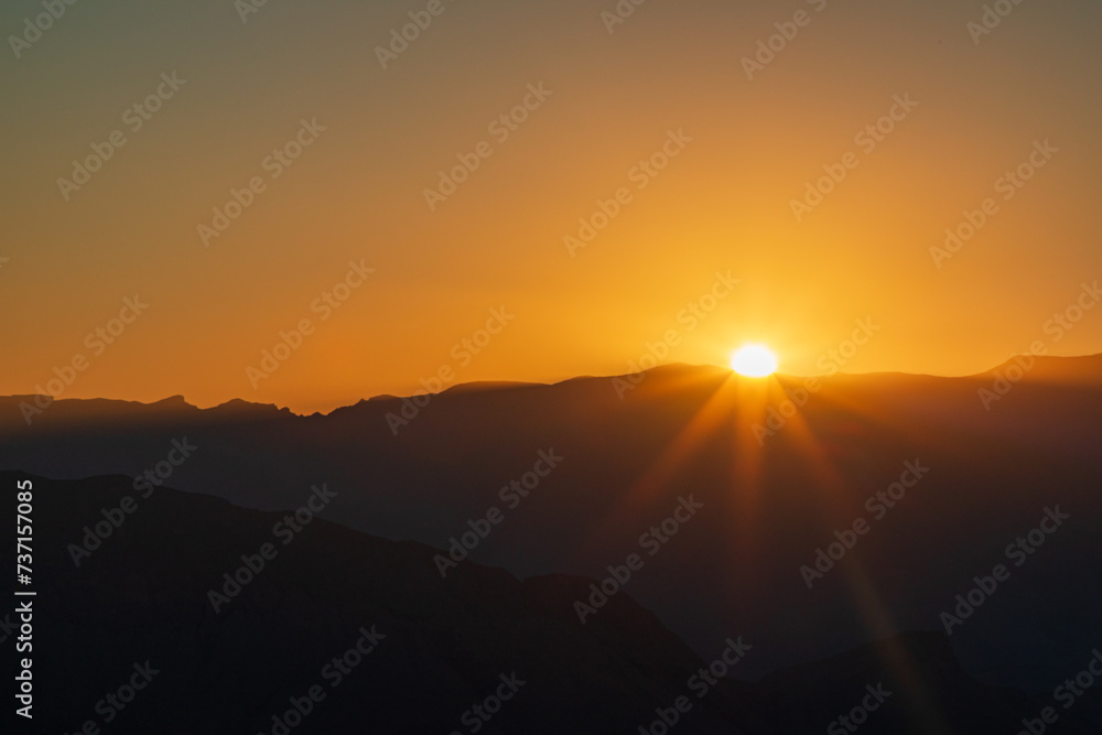 Sunset over Al Hajar Mountains, Jebel Shams, Balcony Walk trial, Oman, Ad Dakhiliyah Governorate