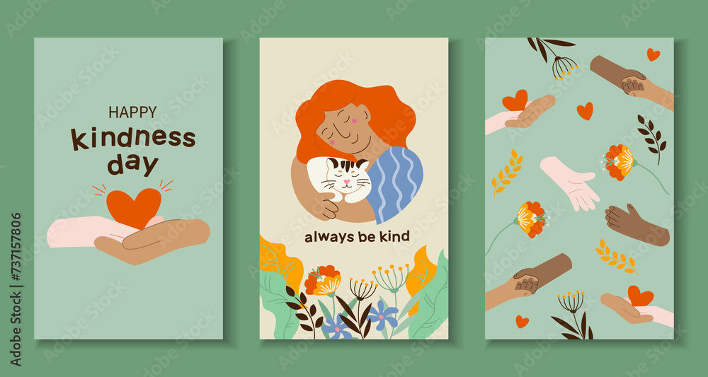 Fototapeta premium Kindness cards in flat design