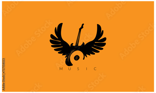 Creative Wings and guitar for rock music festival - logo, illustration, t shirt printing on a yellow background