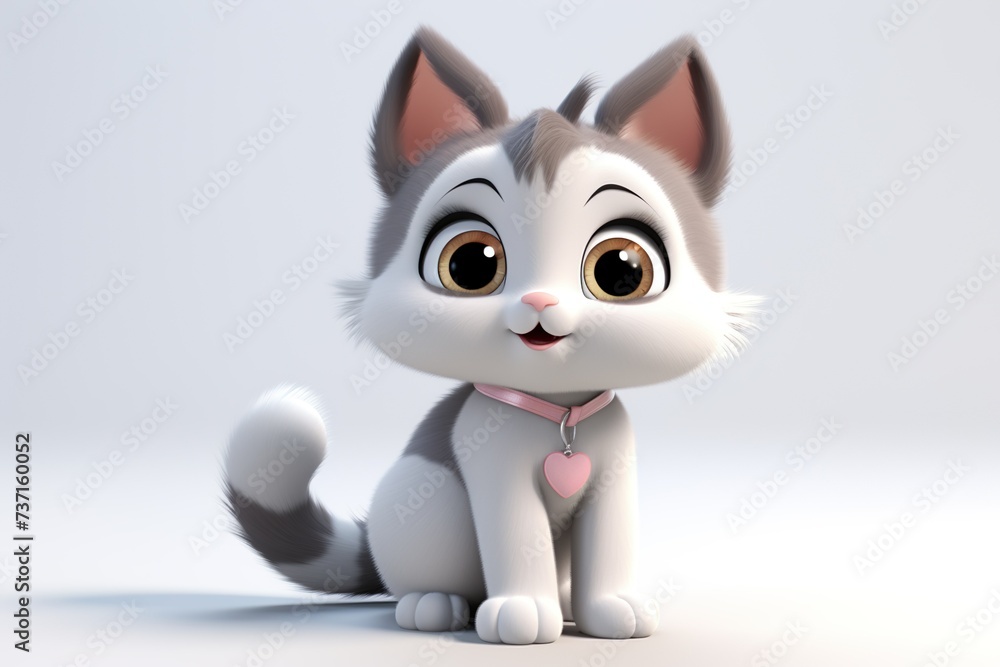 3D cute cat with big eyes on white background made with ai 3d nice cat happy cat innocent cat 