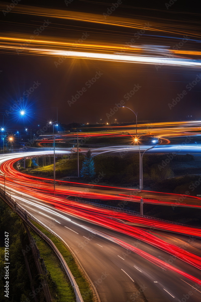 Serpentine Urban Freeway at Night