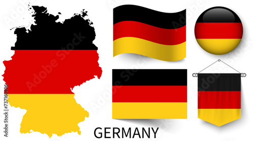 The various patterns of the Germany national flags and the map of Germany's borders