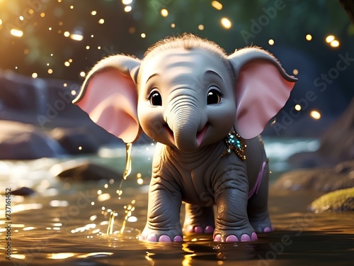Cute baby cartoon elephant playing with the water , cute animal pictures, Cute baby animal wallpaper, Cute baby animals for kid's room wall art, wall decoration arts for kid's room
