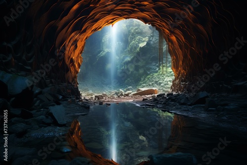 Spectral Portal cave holographic. Carmen cenote. Generate Ai photo