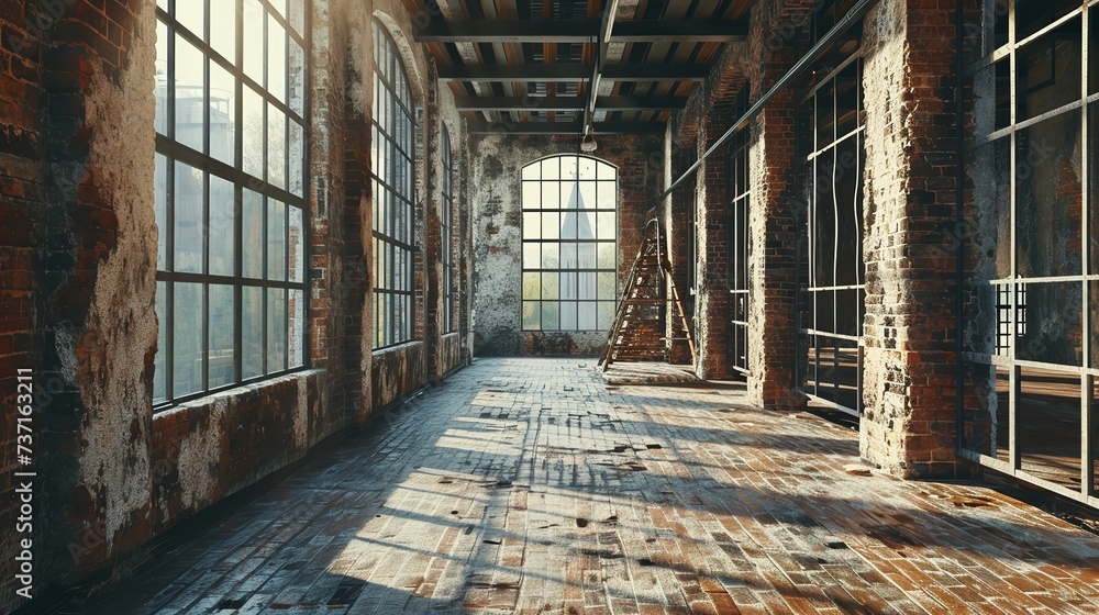 Empty Loft Industrial Grunge Interior 