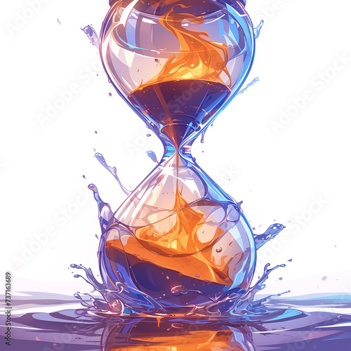 An hourglass dripping water onto fire, representing time running out. Conceptual illustration