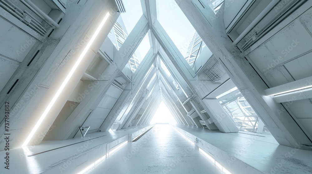 Obraz premium Empty Long Light Corridor - Modern White Background