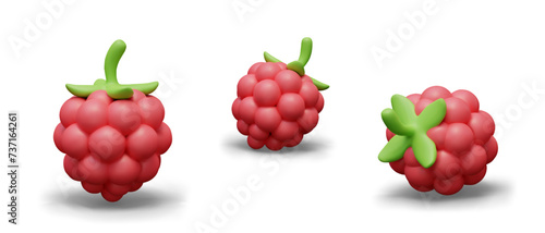 3D raspberry in plasticine style. Detailed image of pink edible berry
