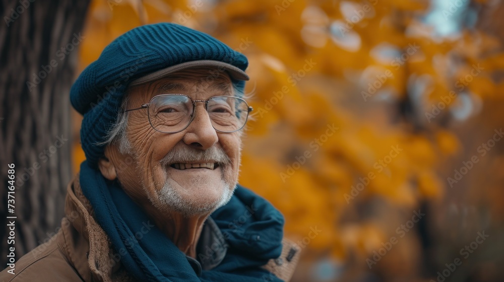 Elegant old man in a sunny autumn park Elegant old man in a sunny autumn park