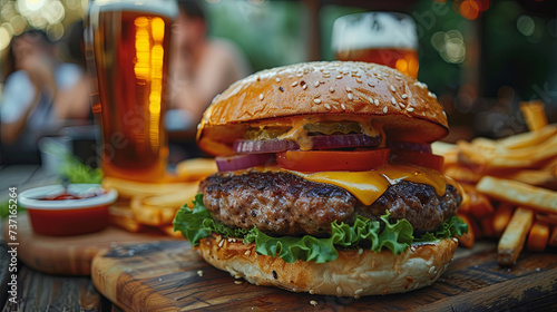 Close-up Burger and beer