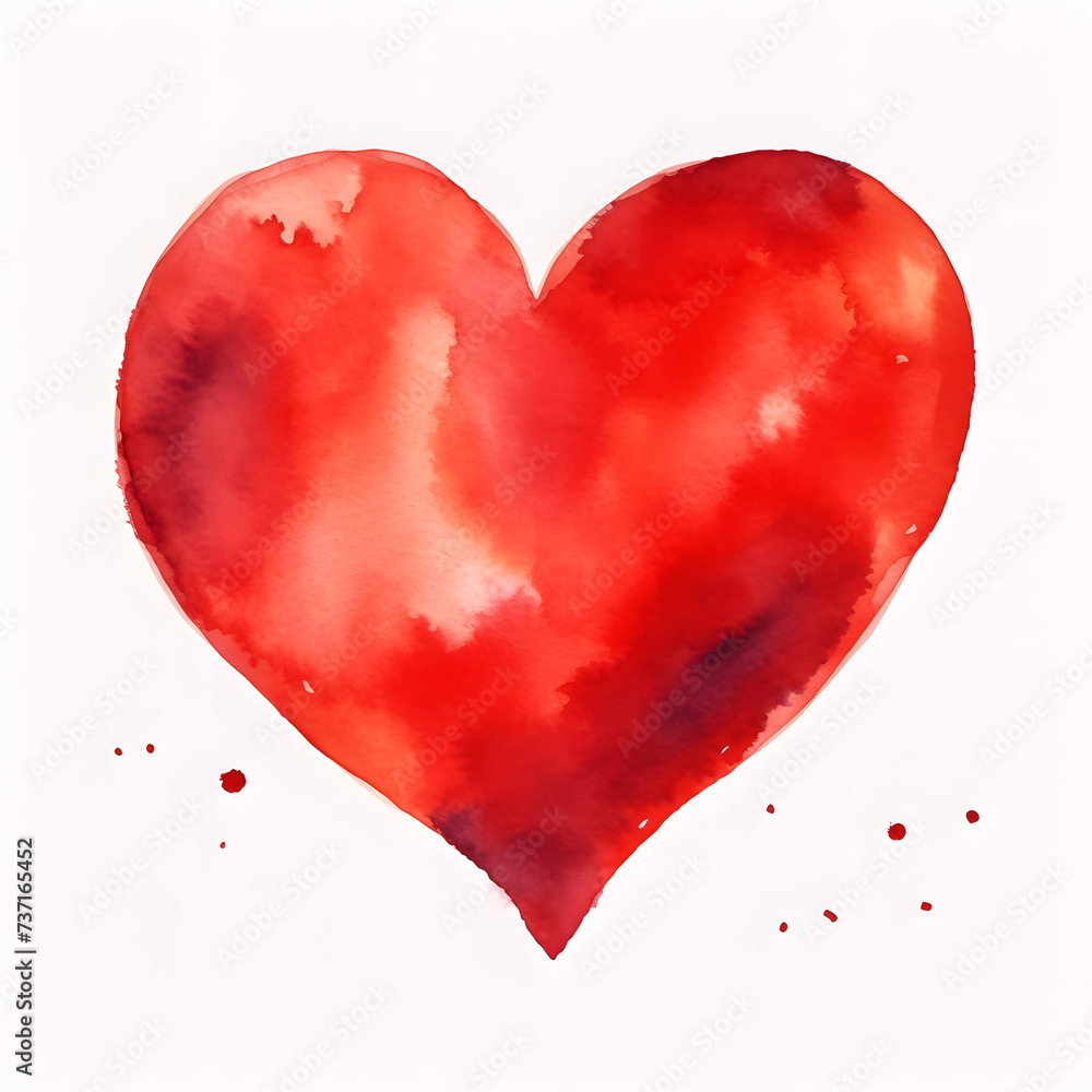 Watercolor illustration of red heart isolated on white background