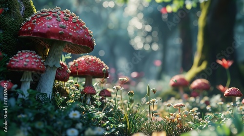 Fantastic Wonderland Landscape with Mushrooms