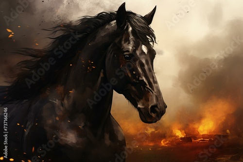 Dark Black horse portrait. Animal studio beauty. Generate Ai