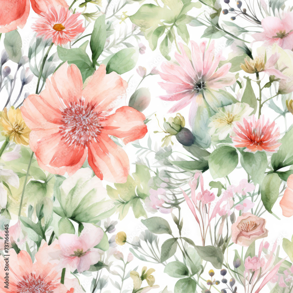 Watercolor Painting of Pink Flowers on a White Background Watercolor Painting of Pink Flowers on a White Background