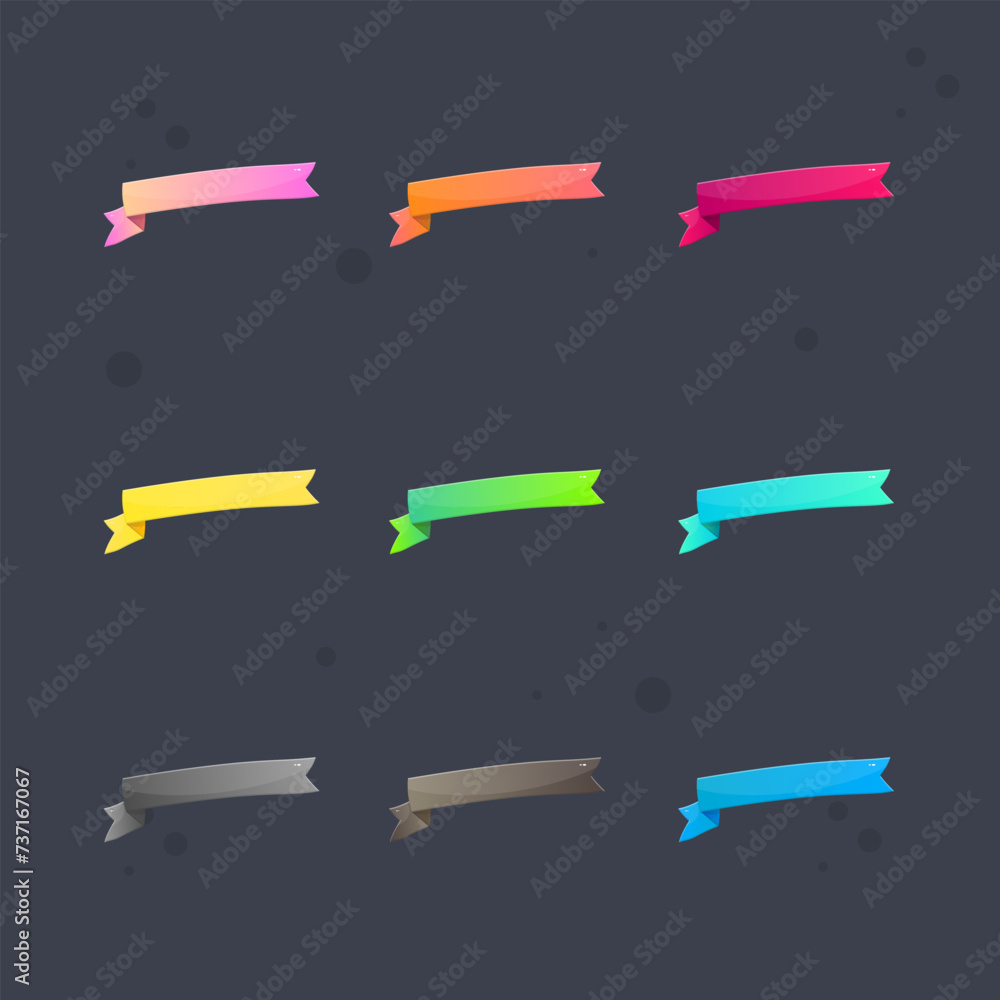 Glossy Different Colors Set Left Side Ribbon Isolated Vector Glossy Different Colors Set Left Side Ribbon Isolated Vector
