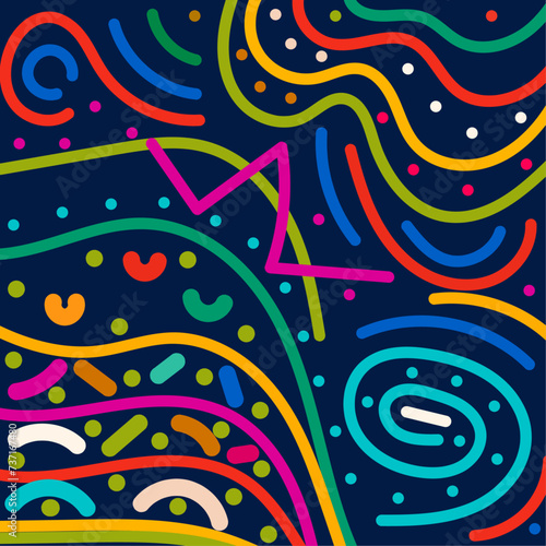 Seamless abstract chaotic summer yellow, purple, green, orange, blue, white pattern. Hand drawn multicolored vector illustration for business, banners, wallpaper, textile, wrapping. Editable stroke