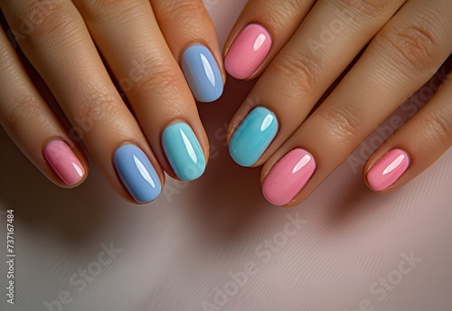 pink blue manicured hands