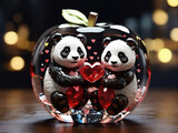 Panda Love: Crystal Apple 3D Art in 8K Ultra HD