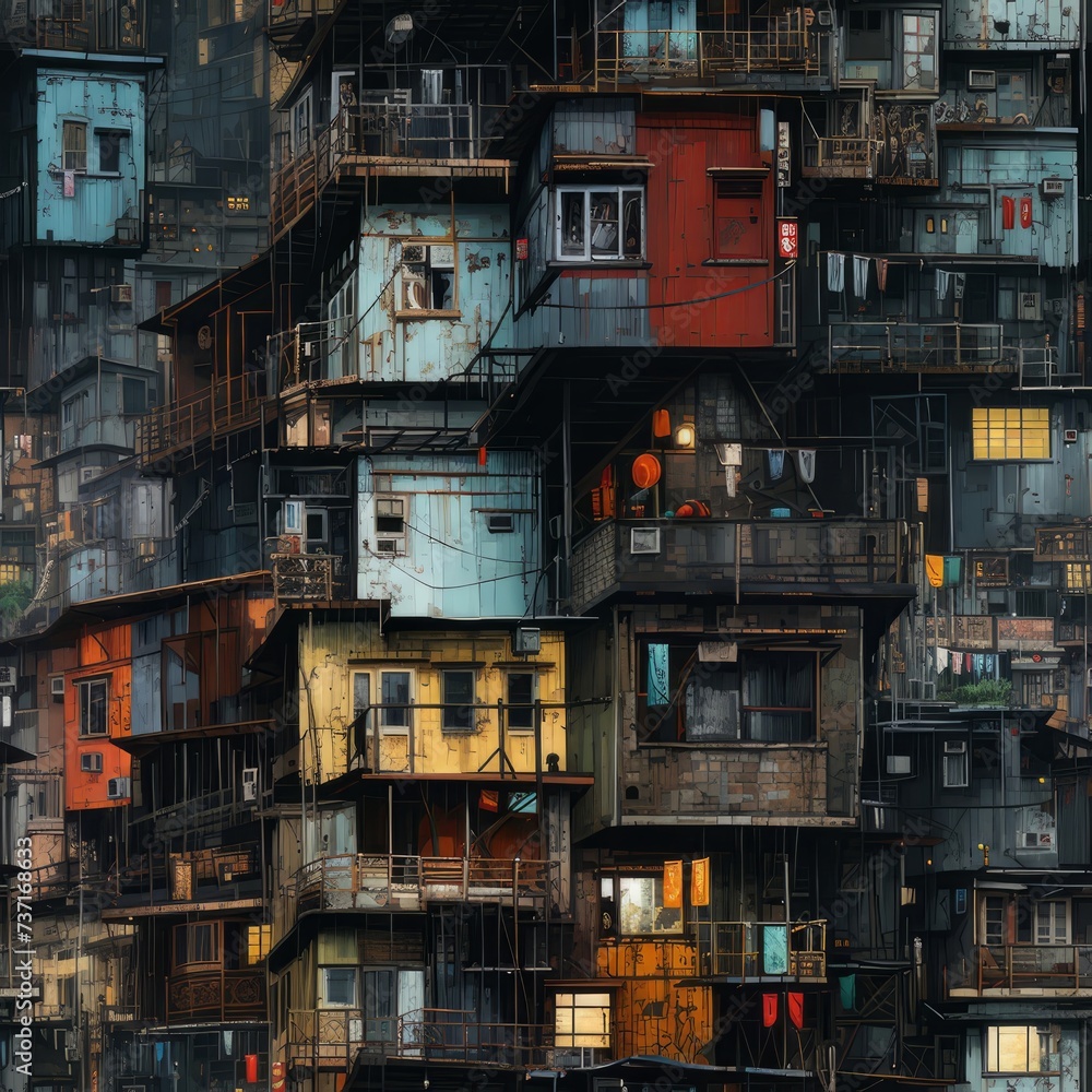 a bunch of buildings are stacked on top of each other , generated by AI