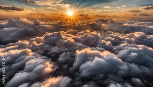 sun rays through the clouds, sunset, golden hour, blue sky with clouds, clouds in the sky, panoramic view of clouds, cloud background photo