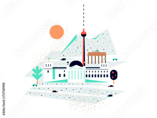 Minimalistic Berlin with TV tower, Reichstag and Brandenburg Gate