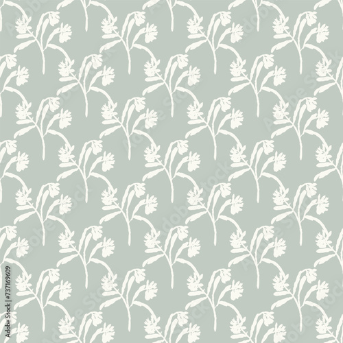 Modern botanical minimal wildflower vector pattern. Summer gender neutral pressed flower silhouette background. Simple nature floral paper cut out wallpaper for wedding, hedgerow decor repeat tile. © Limolida Studio