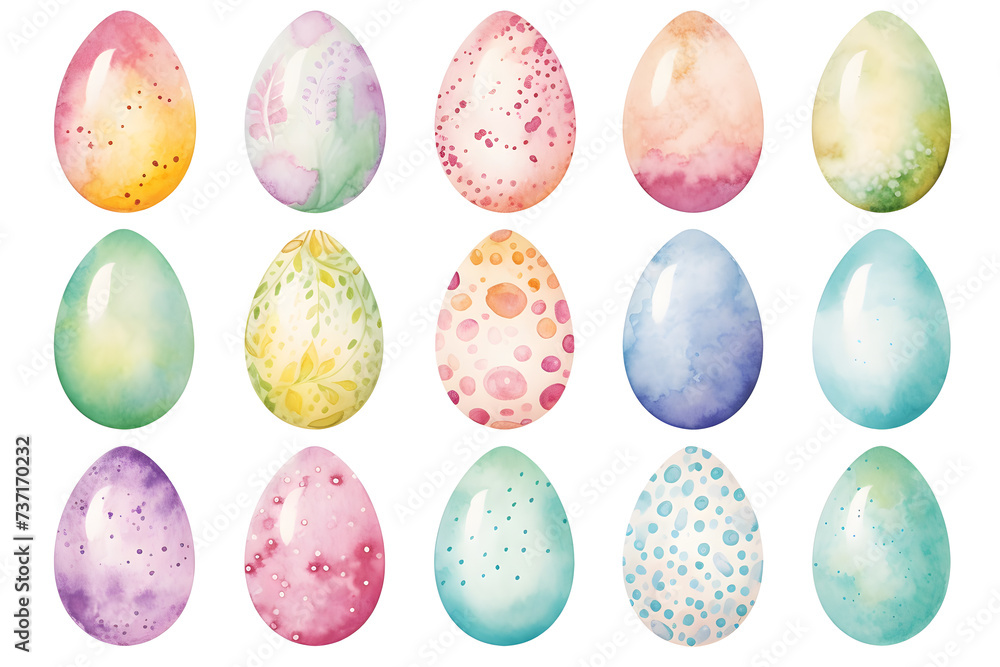 Easter Eggs. Set of  illustrations in watercolor style